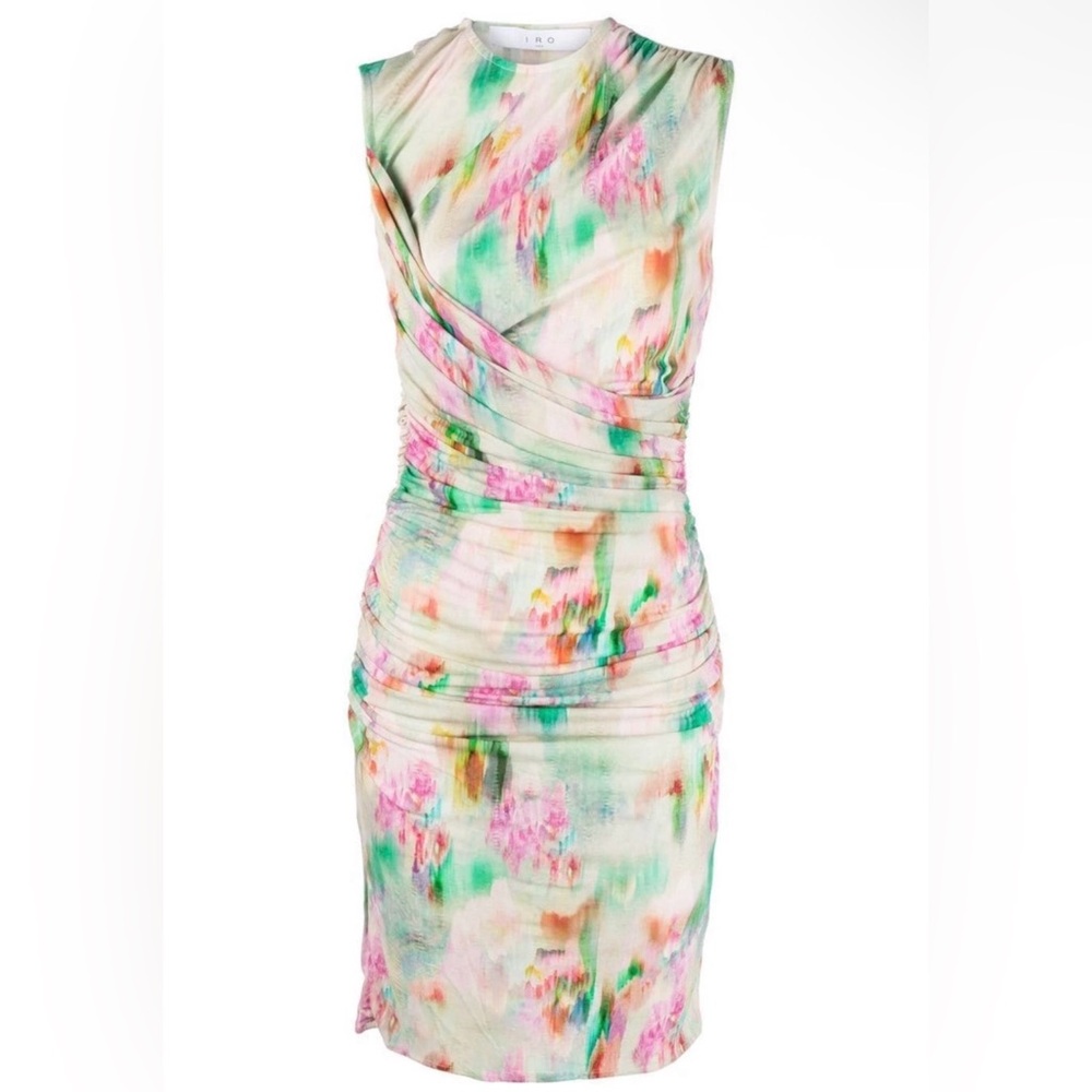NWT IRO Zippa Sleeveless Watercolor Ruched Sheath Dress size FR 38 / US 6